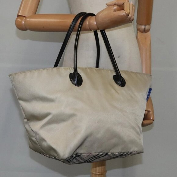 BURBERRY Blue Label Hand Bag Nylon Beige Auth ti2526